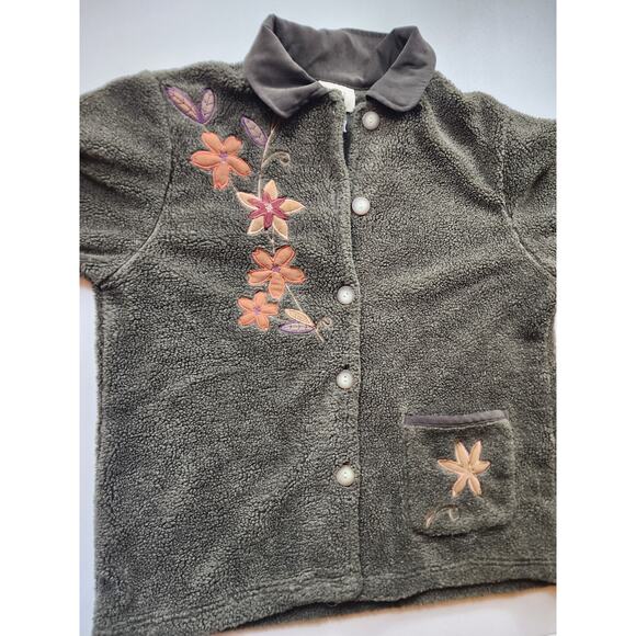 Teddi Floral Embroidered Sherpa Fleece Jacket Women Large Cozy Fall Cottagecore - Picture 14 of 15
